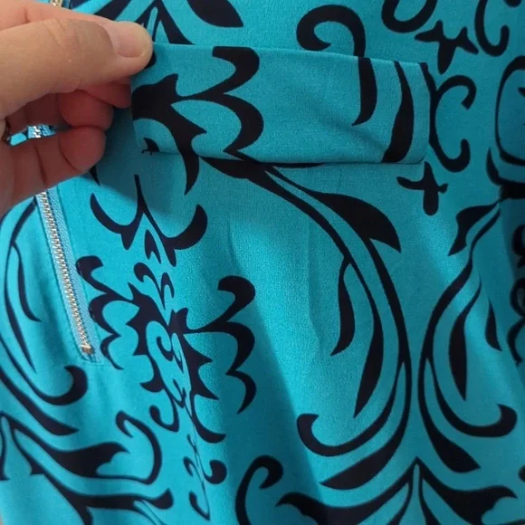 Bepei 2X Long Sleeve Blouse Turquoise Black Paisley Zipper - Picture 5 of 13